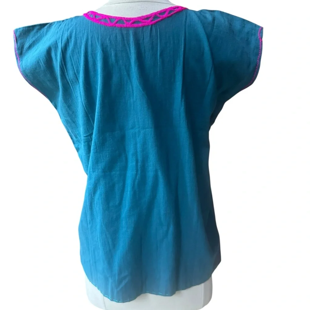 1960s/70s‎ Floral Embroidered Cotton/Linen Mexican Peasant Blouse